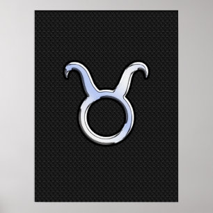 Chrome like Taurus Zodiac Sign on Black Snake Skin Poster