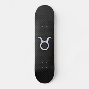 Chrome like Taurus Zodiac Sign on Black Snake Skin Skateboard