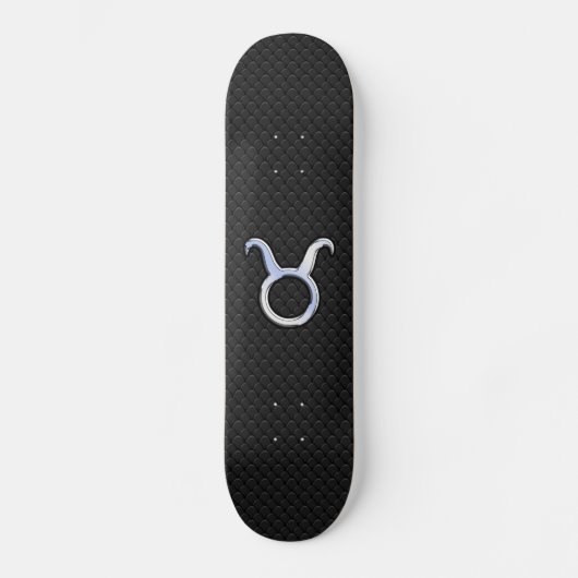 Chrome like Taurus Zodiac Sign on Black Snake Skin Skateboard (Voorkant)