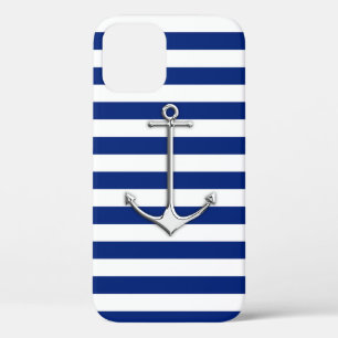 Chrome Like Thin Anchor on Nautical Stripes Decor Case-Mate iPhone Case