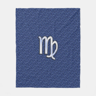 Chrome like Virgo Zodiac Sign on Blue Digital Camo Fleece Deken