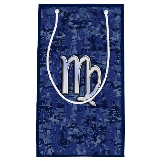 Chrome like Virgo Zodiac Sign on Blue Digital Camo Klein Cadeauzakje (Voorkant)