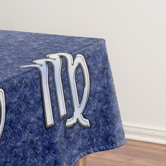 Chrome like Virgo Zodiac Sign on Blue Digital Camo Tafelkleed (Voorbeeld)