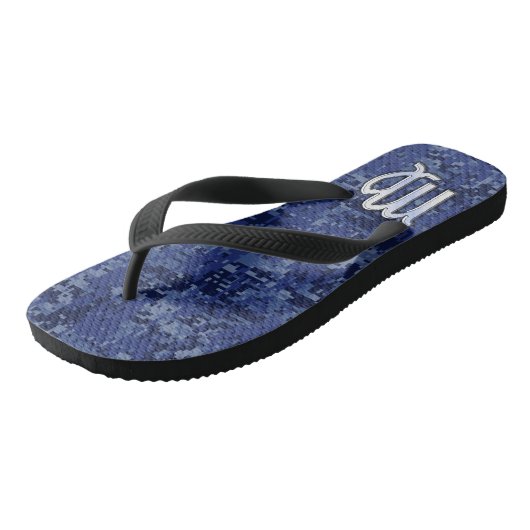 Chrome like Virgo Zodiac Sign on Blue Digital Camo Teenslippers (Schuin)