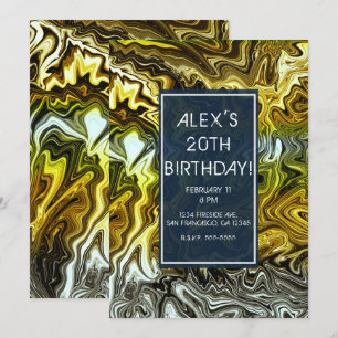 Chrome Liquid Metallic Gold Silver Birthday Party Kaart