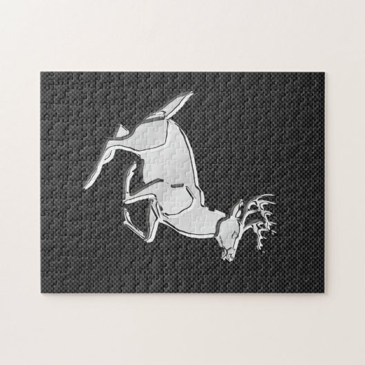 Chrome Loppend Hert op Koolstofvezel Decor Legpuzzel (Horizontaal)