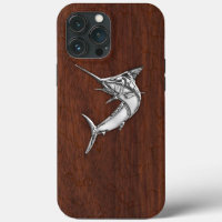 Chrome Marlin Fish on Natte Mahogany Print