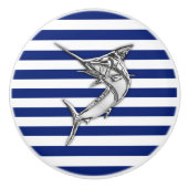 Chrome Marlin Fish op Nautical Navy Stripes Print Keramische Knop (Voorkant)