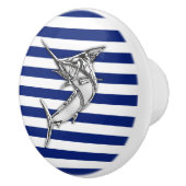 Chrome Marlin Fish op Nautical Navy Stripes Print Keramische Knop (Rechts)