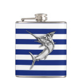 Chrome Marlin on Navy Stripes Heupfles (Voorkant)