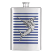 Chrome Marlin on Navy Stripes Print Heupfles (Voorkant)