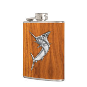 Chrome Marlin op Teak Print Heupfles (Links)