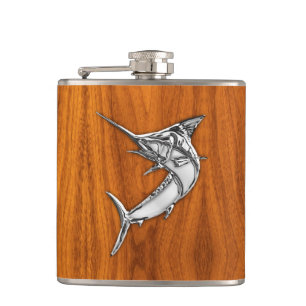 Chrome Marlin op Teak Print Heupfles