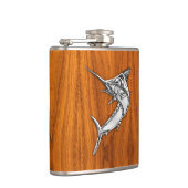 Chrome Marlin op Teak Print Heupfles (Rechts)