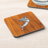 Chrome Marlin op Teak Wood Drankjes Onderzetter (Linkerzijde)