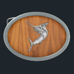 Chrome Marlin op Teak Wood Gesp<br><div class="desc">Een zilverchroom zoals marlijn visapparaat, ontwerpdecor. Een modern, modern nautisch geschenk. Hier is een selectie van fijne, aangepaste casual geborduurde honkbalpetten. in een nautische stijl, kunt u gemakkelijk personaliseren om het zo uniek te maken zoals u bent. Gebruik de link "Vraag deze ontwerper" om contact met ons op te nemen...</div>