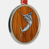 Chrome Marlin op Teak Wood Metalen Ornament (Rechts)