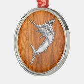 Chrome Marlin op Teak Wood Metalen Ornament (Links)