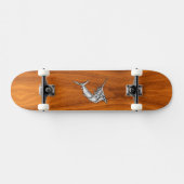 Chrome Marlin op Teak Wood Skateboard (Horizontaal)
