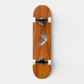 Chrome Marlin op Teak Wood Skateboard (Voorkant)