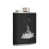 Chrome Marlin Vist Boat op afdruk van koolstofveze Heupfles (Rechts)