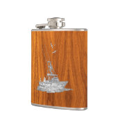 Chrome Marlin Vist Boat op Teak Print Heupfles (Links)