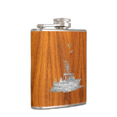 Chrome Marlin Vist Boat op Teak Print Heupfles (Rechts)