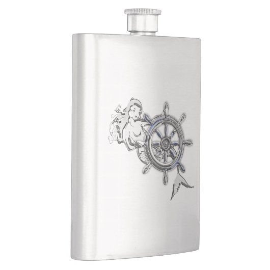 Chrome Mermaid Nautical Print Heupfles (Rechts)