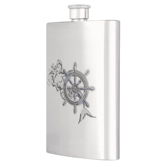 Chrome Mermaid Nautical Print Heupfles (Links)