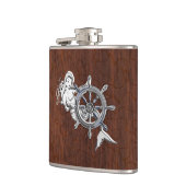 Chrome Mermaid on Natte Mahogany Print Heupfles (Links)