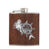 Chrome Mermaid on Natte Mahogany Print Heupfles (Voorkant)