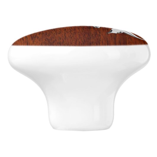 Chrome Mermaid on Nautical Mahogany Grain Print Keramische Knop (Zijkant)