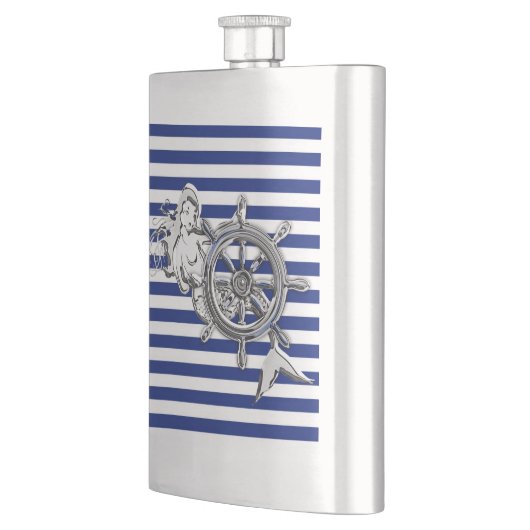 Chrome Mermaid on Navy Stripes Print Flacon (Links)