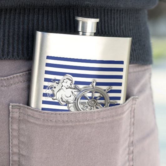 Chrome Mermaid on Navy Stripes Print Flacon (Voorbeeld)