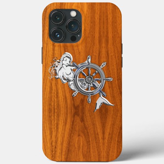 Chrome Mermaid op Teak Veneer Print Case-Mate iPhone Case (Achterkant)