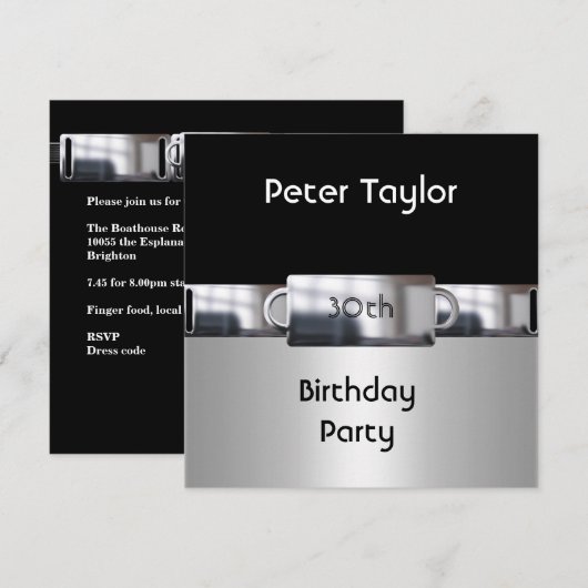 Chrome Metal Silver Mannen 30th Birthday Man Kaart (Voorkant / Achterkant)