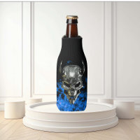 Chrome Metalen Demon Schedel Blauwe Vlam