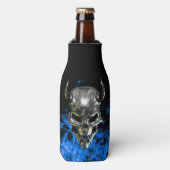 Chrome Metalen Demon Schedel Blauwe Vlam Flesjeskoeler (Fles Voorkant)