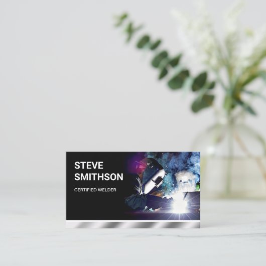 Chrome Metallic Metal Works Welding Service Welder Visitekaartje (Staand voorkant)