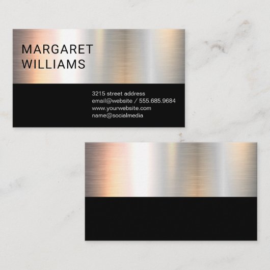 Chrome Metallic Zwarte Kleurblok Visitekaartje (Voorkant / Achterkant)