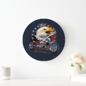 Chrome Motorcycle Chopper Patriotic Eagle USA Flag Grote Klok (Huis)