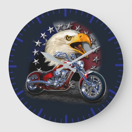 Chrome Motorcycle Chopper Patriotic Eagle USA Flag Grote Klok (Voorkant)