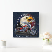 Chrome Motorcycle Chopper Patriotic Eagle USA Flag Vierkante Klok (Huis)