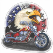Chrome Motorfiets Chopper Patriottische Adelaar VS Sticker (Voorkant)