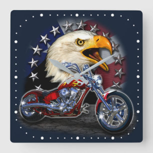 Chrome Motorfiets Chopper Patriottische Adelaar VS Vierkante Klok
