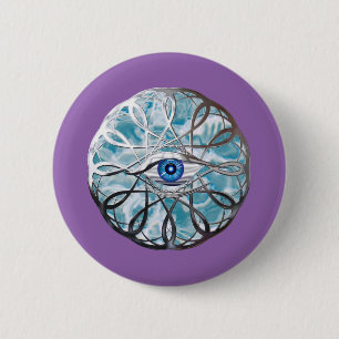 Chrome Mystical Eye Design Ronde Button 5,7 Cm