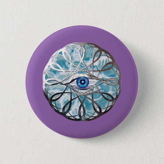 Chrome Mystical Eye Design Ronde Button 5,7 Cm (Voorkant)