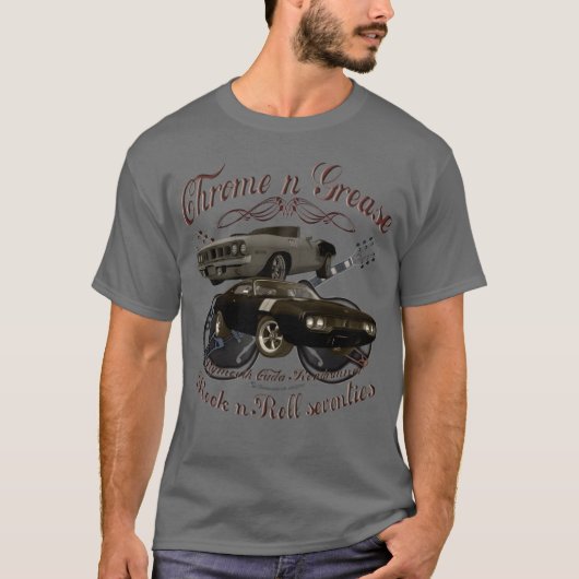 Chrome n Grease 70s Plymouth muscle car oldtimer g T-shirt (Voorkant)