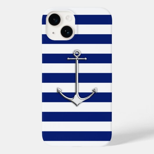Chrome Nautical Anchor Print op marinestapels Case-Mate iPhone Case (Achterkant)
