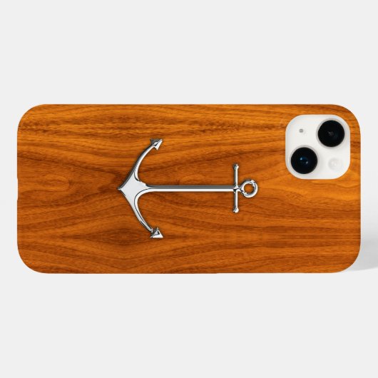 Chrome Nautical Anker op Teak Wood Print Case-Mate iPhone Case (Achterkant (horizontaal))